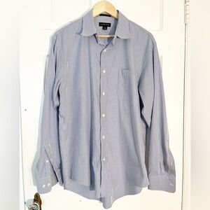 Lands' End Blue and White Casual Button Down Shirt Mens Large Oversized Shirt